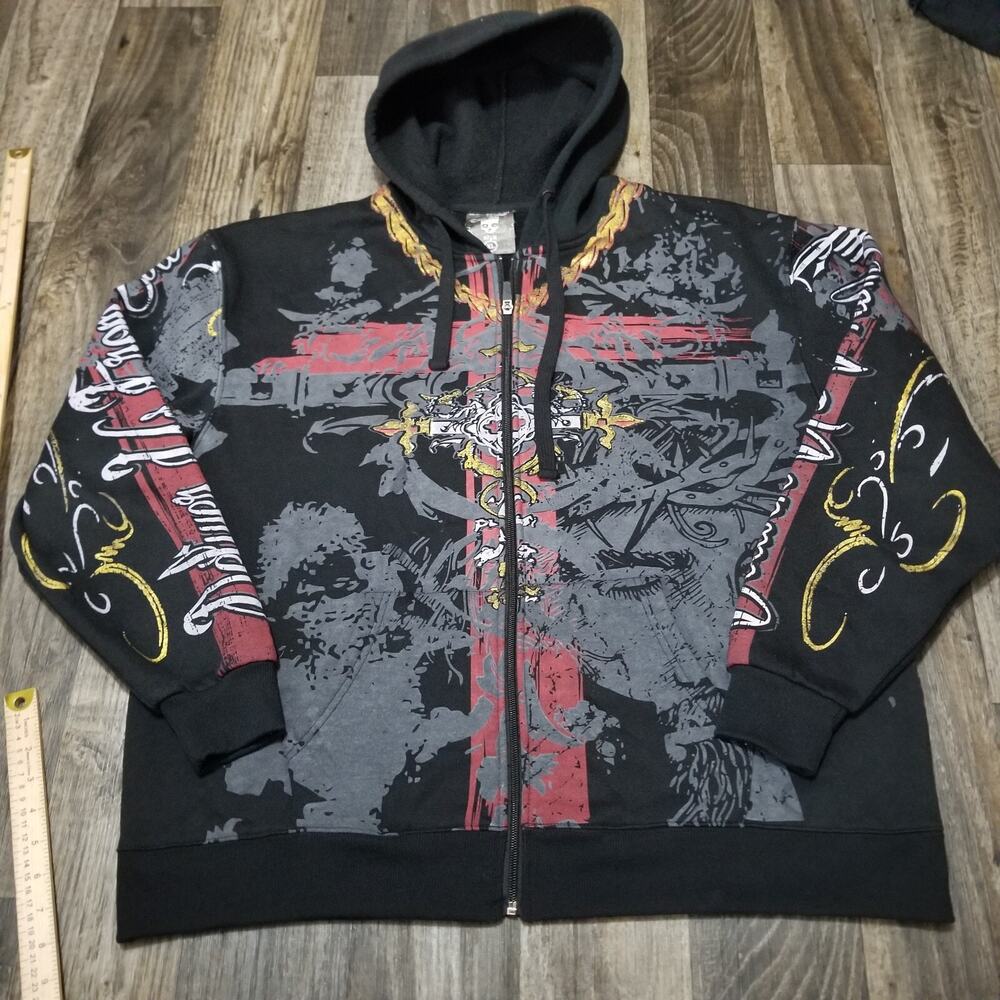 Club Chaos Hoodie Size XL Grunge Deliver Us From Evil Christ Black AOP Y2K